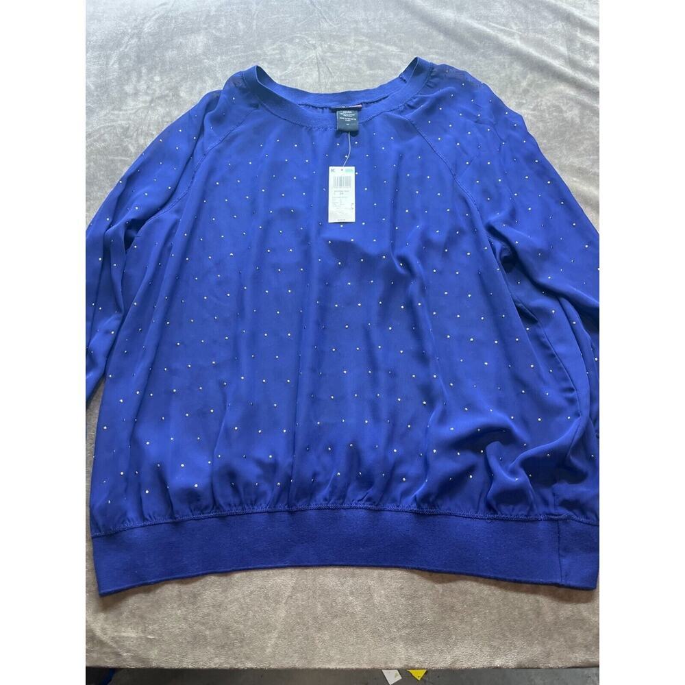 Vintage NWT LYS Women's Banded pull over Blue‎ Beaded Shirt 2x Kmart Y2K Boho
